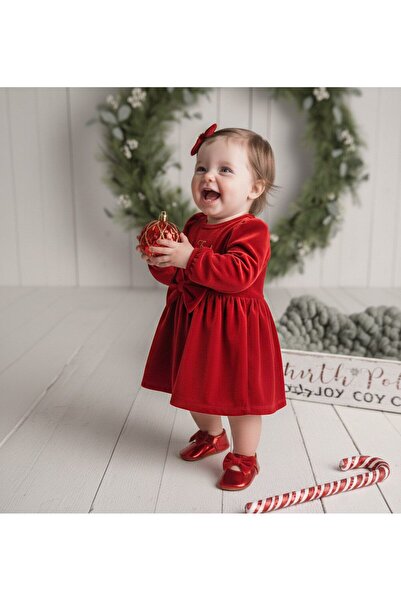 babymoon kids Baby Girl New Year Christmas Red Velvet Fabric Buckle Included