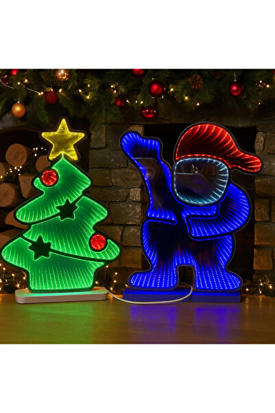 Issa Christmas Decoration 30x23cm - 3D Mirror Tree with Multicolor LED, USB Powered