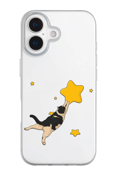 shoptocase iPhone 17 Uyumlu Yıldızlı Kedi Desenli Şeffaf Silikon Telefon Kılıfı