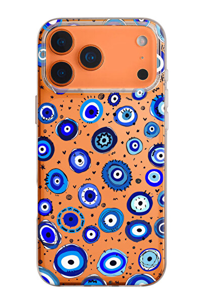 shoptocase iPhone 17 Pro/18 Pro Uyumlu Nazar Boncukları Desenli Şeffaf Siliko...