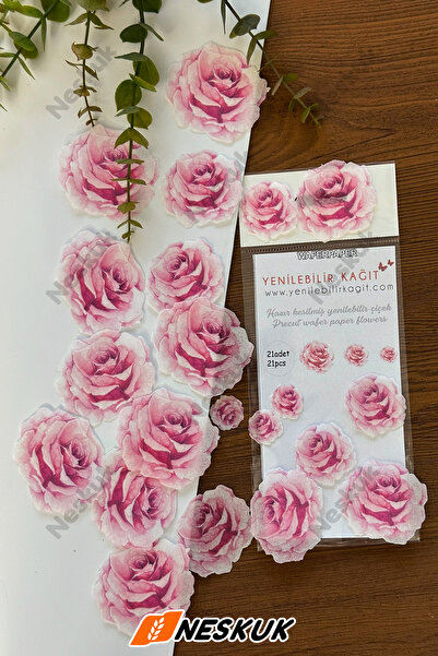 Neskuk Hazır Kesilmiş Çiçekler Yenilebilir Çiçek Kağıt Wafer Paper 21 Adet