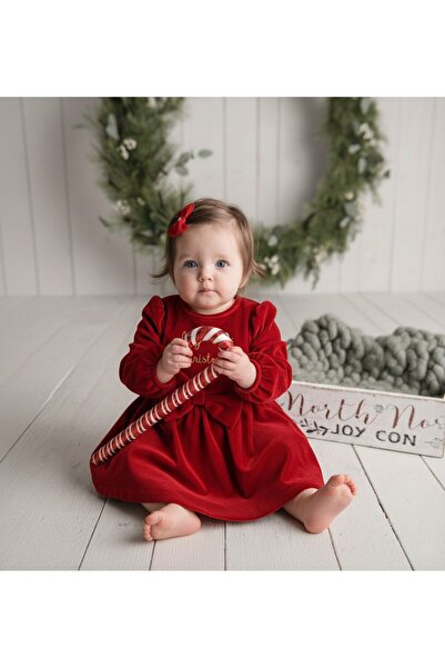 babymoon kids Baby Girl New Year Christmas Red Velvet Fabric Buckle Included