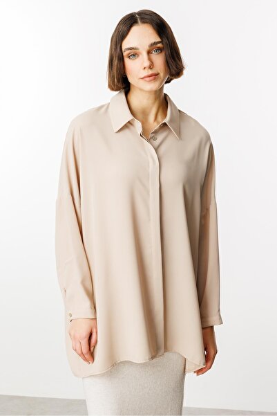 Micca Özel Kalıp Zamansız Akıcı Kumaştan Bluz Tunik-Taş