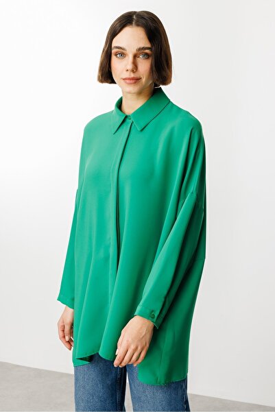 Micca Özel Kalıp Zamansız Akıcı Kumaştan Bluz Tunik-B.YEŞİL