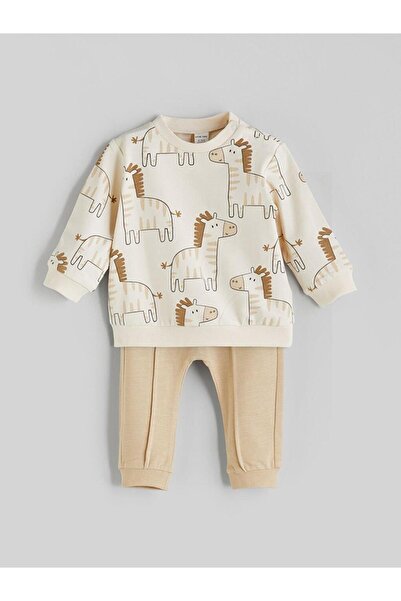 LC Waikiki Lcw Babyecru Printed Baby Boy Sweatshirt and Tracksuit Bottom 2-Piece