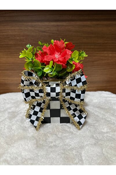 Marrone Кариран саксиен коледен подарък за офис бюро с модел на цвете