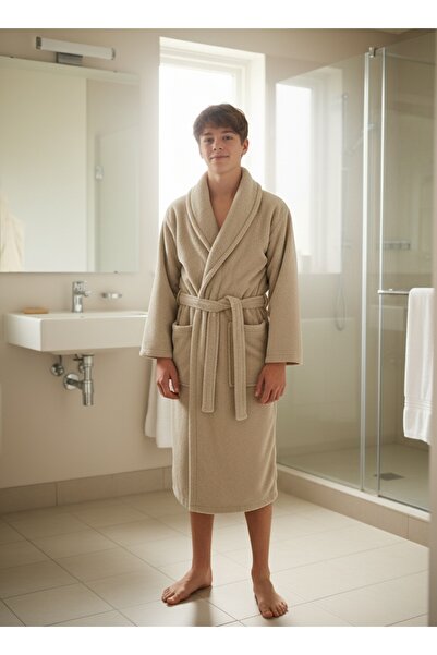 PAMUK HANIM Genç kız-erkek cocuk bornozu pamuklu 15-16 yaş/BEJ