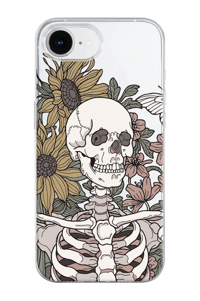shoptocase غطاء هاتف شفاف من السيليكون بنمط جمجمة مزهرة متوافق مع آيفون 16E