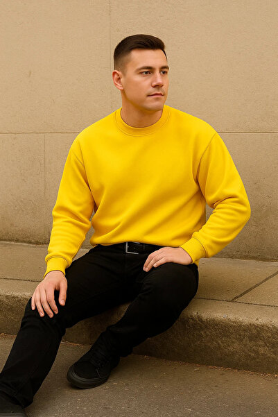 COMBİNE MİCHAİL Men's Relax Fit Winter Yellow Basic Sweater
