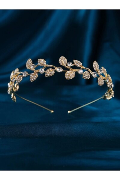 Inovius Diadema (Coronita) Mireasa, Model Frunze cu Pietre si Strasuri - Auri...