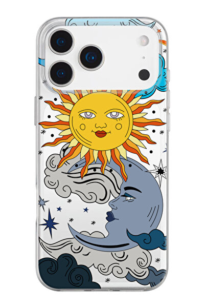 shoptocase iPhone 17 Pro Max Uyumlu Güneş Ay Desenli Şeffaf Silikon Telefon K...