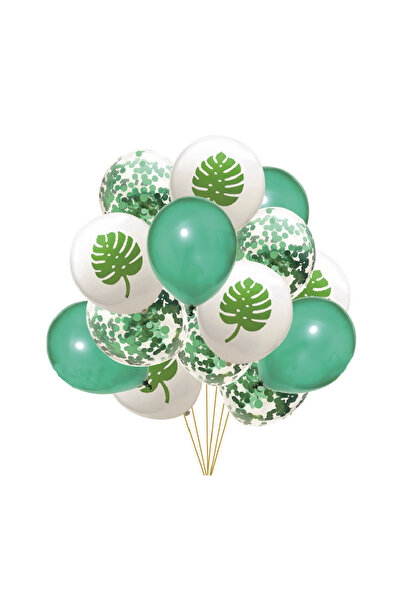 Mirific Party Set of 14 party latex balloons - green, white, green sequins, TZ5217, leaf, 30 cm