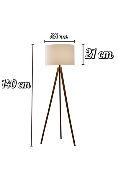 HOMELL Ahşap Üç Ayaklı Kumaş Başlıklı Lambader – Modern Tripod Salon & Oturma Odası Aydınlatma Lambası
