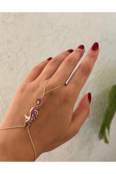HOSBUTIK Gold Pink Stone Sea Horse Shahmeran Bracelet