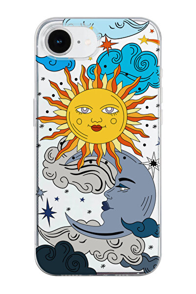 shoptocase غطاء هاتف شفاف من السيليكون بنمط الشمس والقمر متوافق مع آيفون 16E