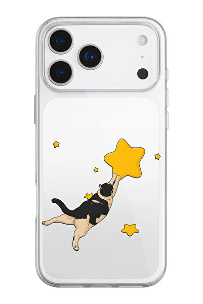 shoptocase iPhone 17 Pro Max Uyumlu Yıldızlı Kedi Desenli Şeffaf Silikon Tele...