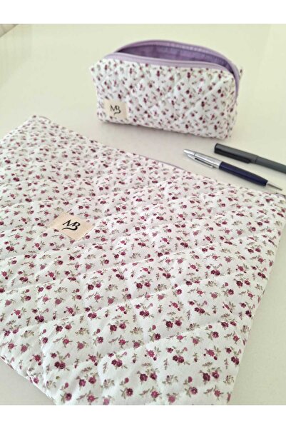 MB Purple Crispy Flower Laptop Sleeve - Pen Pouch Set (15-16 Inch)