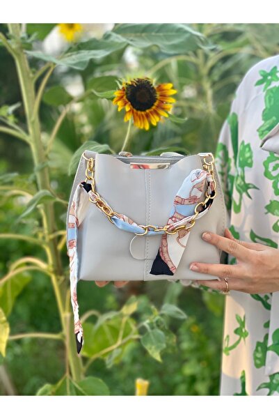 MY VİNTAGE Women's 2-Pack Soft Leather 3-Compartment Handbag and Shoulder Bag with Scarf and Chain Accessories