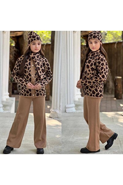 zavera for kids Girl's Leopard Knitwear 4-Piece Set - 100% Cotton