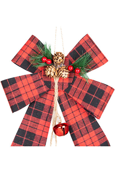 Herdekora Christmas Ornament, Bow, Christmas Decorated, Plaid, Red-Black - 20X27 cm