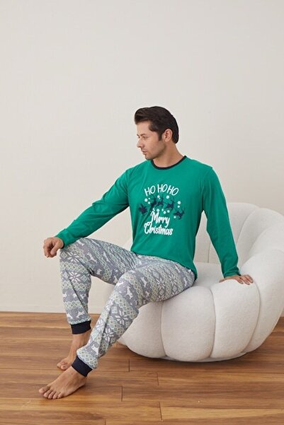 TOSKI - Men's Christmas Pajama, long sleeve & long pants, HOHO print, Green