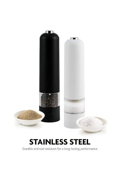 UNİBOX Spice Grinder Set 2 Pieces, Automatic, Stainless Steel Blade, Batteries, LED Lighting, Adjustable Thickness