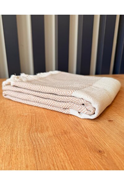 BVK GİYİM 100% Cotton Diamond Patterned Sauna / Beach Beige Peştemal