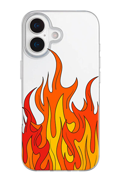 shoptocase iPhone 17 Uyumlu Alevler Desenli Şeffaf Silikon Telefon Kılıfı