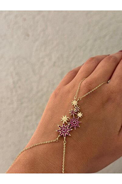 HOSBUTIK Gold pink stone star sunburst bracelet