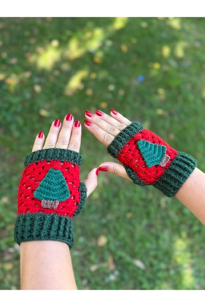 Bunibag Yılbaşı Çam Ağacı Örgü Parmaksız Eldiven