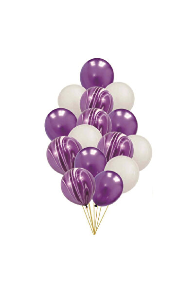 Mirific Party Set of 15 party latex balloons, white and purple, TZ5266, 30 cm
