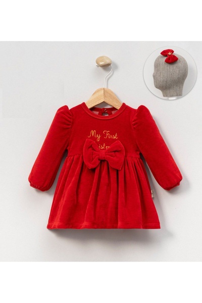 babymoon kids Baby Girl New Year Christmas Red Velvet Fabric Buckle Included
