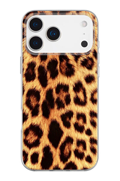 shoptocase iPhone 17 Pro Max Uyumlu Leopar Detaylı Şeffaf Silikon Telefon Kılıfı