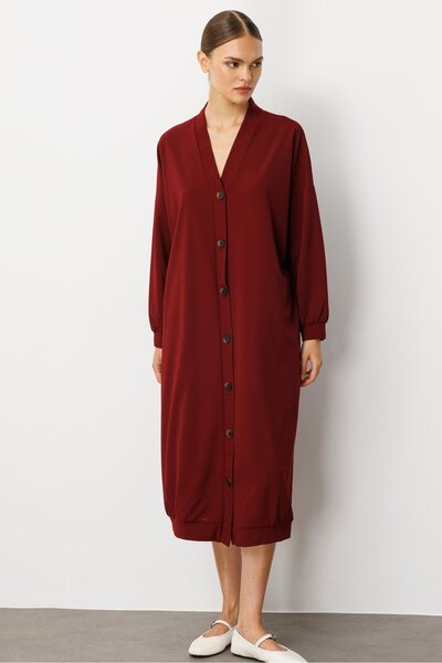 Micca Örme Krep Doku Spor Zamansız( Hırka/ Kap) Ferace-Bordo