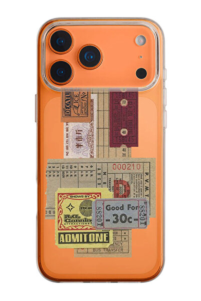 shoptocase iPhone 17 Pro Uyumlu Pul bilet Desenli Şeffaf Silikon Telefon Kılıfı