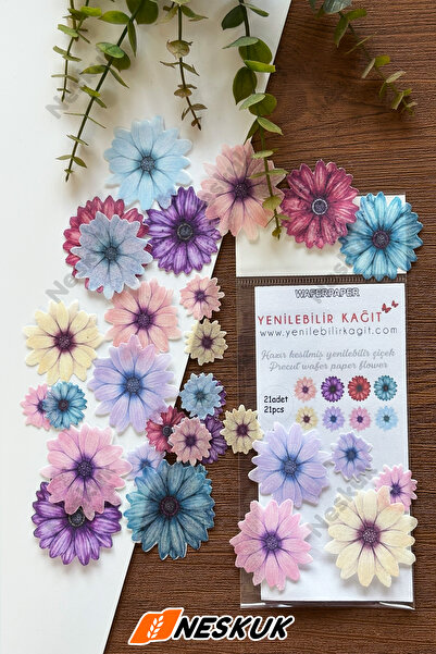 Neskuk Hazır Kesilmiş Çiçekler Yenilebilir Çiçek Kağıt Wafer Paper 21 Adet