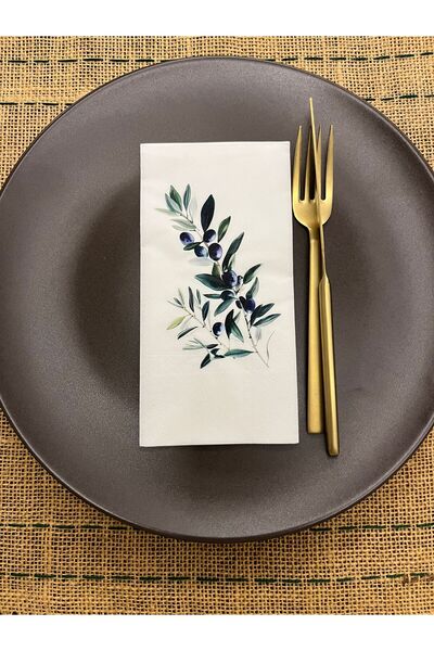 kidspartim Zeytin Dalı Baskılı Sunum Peçetesi Beyaz 16 Adet