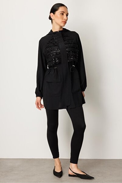 Micca Soft Modal Parıltılı Garni Detaylı Özel Araboy Kap-Siyah