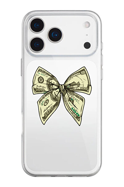 shoptocase iPhone 17 Pro Max Uyumlu Dolar Kurdele Desenli Şeffaf Silikon Tele...