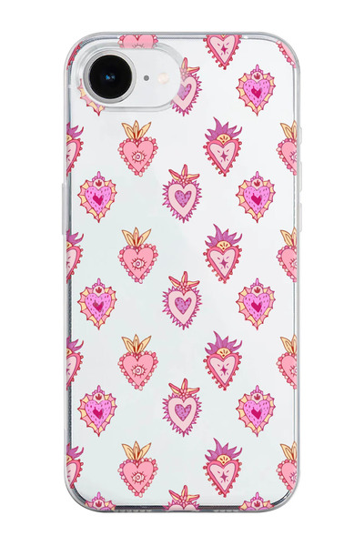 shoptocase iPhone 16E Compatible Lovely Heart Pattern Transparent Silicone Ph...