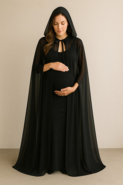 Misue Handmade Chiffon Hooded Cape, Photo Shoot and Special Day Outfit, Maternity Shoot Costume