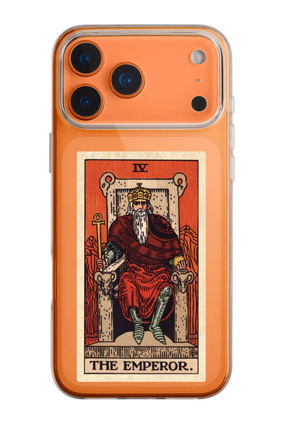 shoptocase iPhone 17 Pro/18 Pro Uyumlu The Emperor Tarot Desenli Şeffaf Silik...