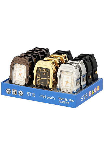 STR Quartz Saat Görünümlü Çakmak – Lüks Metalik Model 12 Adet