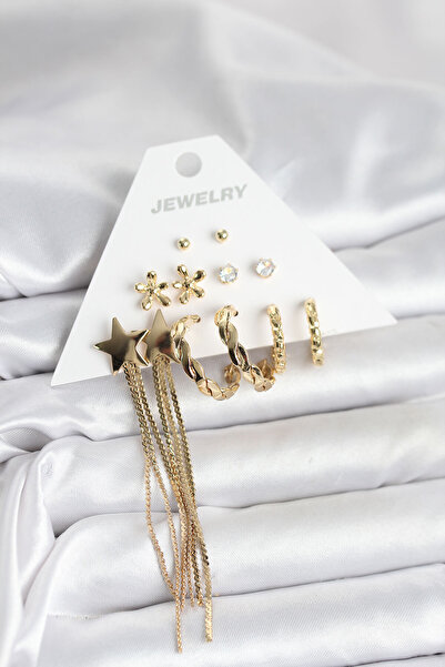 Acousticworld Brass Gold Color 6 Pairs Women's Earring Set