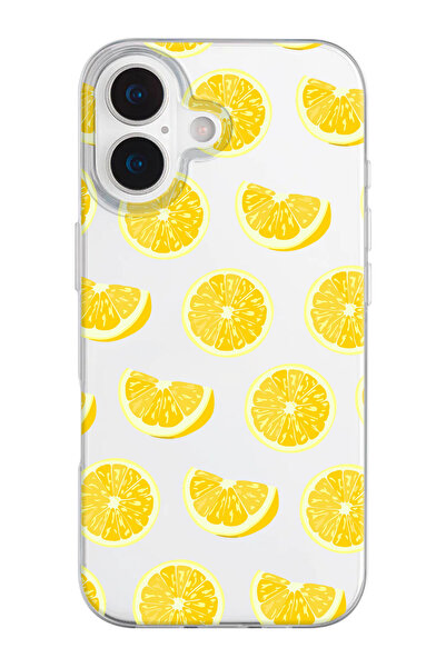 shoptocase iPhone 17 Uyumlu Limonlar Desenli Şeffaf Silikon Telefon Kılıfı