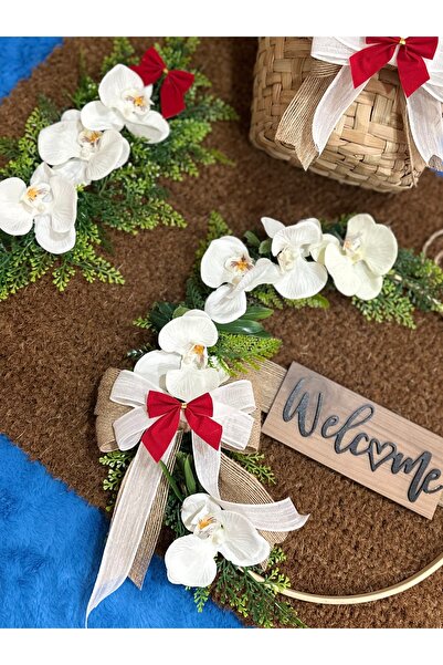 Marrone Orkideli Şıkır Şıkır Paspas Kapı Süsü Sepet 3'lü Set