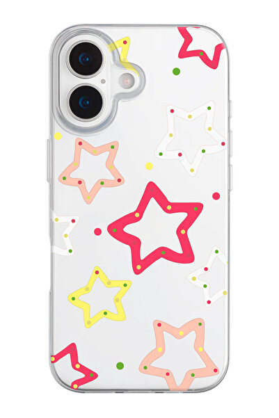 shoptocase iPhone 17 Uyumlu Renkli yıldızlar Desenli Şeffaf Silikon Telefon K...