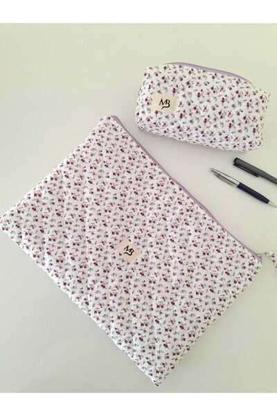 MB غطاء كمبيوتر محمول على شكل زهرة مقرمشة باللون الأرجواني - مجموعة حقيبة قلم (13-14 بوصة)