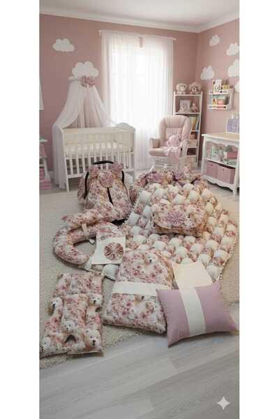 TiniNest Babynest Set ,Dijital Kumaş Kırkyama Yorgan, Pike, Çarşaf, Tam Set B...