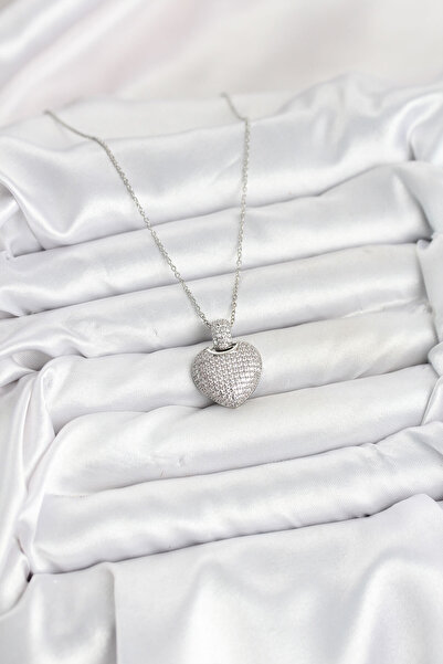 ForWhat Chain Heart Style Women's Necklace with Silver Steel Zircon for Elega...